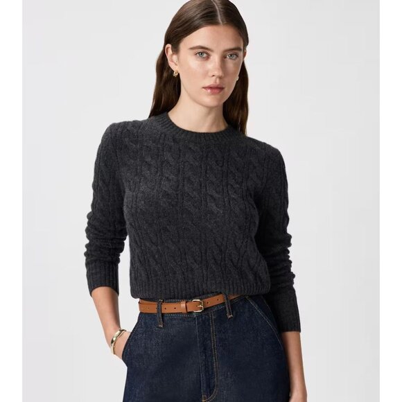 Quince Mongolian Cashmere Shrunken Cable Crewneck Sweater Charcoal XL - Picture 1 of 7